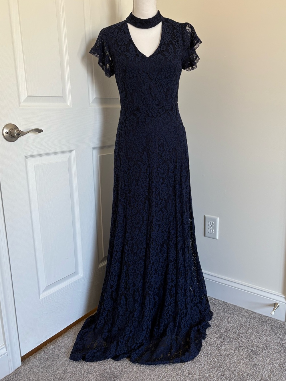 Aqua Midnight Blue Lace Maxi Dress